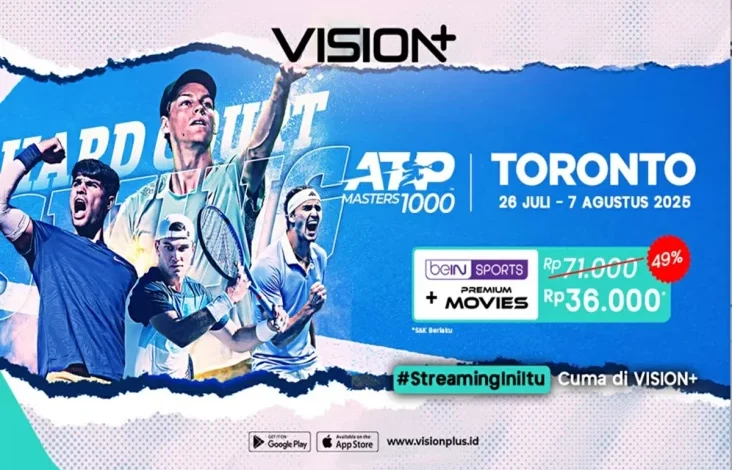 Streaming Turnamen Tenis Favorit ATP 1000: National Bank Open 2025 pada VISION+