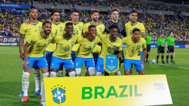 Para pemain Brasil berpose sebelum pertandingan persahabatan internasional melawan Kroasia