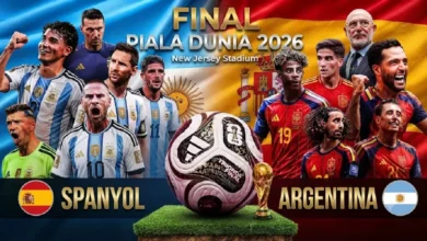 Argentina tinggal selangkah lagi mempertahankan gelar juara dunia saat menghadapi Spanyol pada final Piala Dunia 2026. Partai puncak antara Spanyol vs Argentina berlangsung di MetLife Stadium, East Rutherford, Senin (20/7/2026) pukul 02.00 WIB.