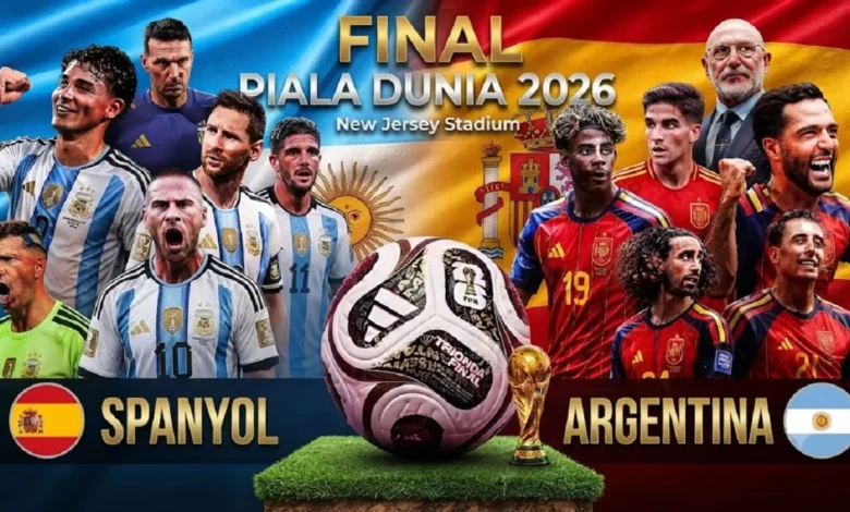 Argentina tinggal selangkah lagi mempertahankan gelar juara dunia saat menghadapi Spanyol pada final Piala Dunia 2026. Partai puncak antara Spanyol vs Argentina berlangsung di MetLife Stadium, East Rutherford, Senin (20/7/2026) pukul 02.00 WIB.